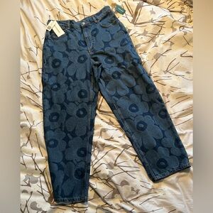 Dark Blue Floral Print Women's Jeans